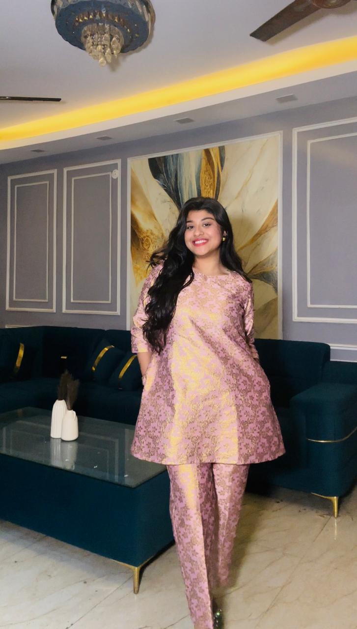 aura peach broacade co-ord set