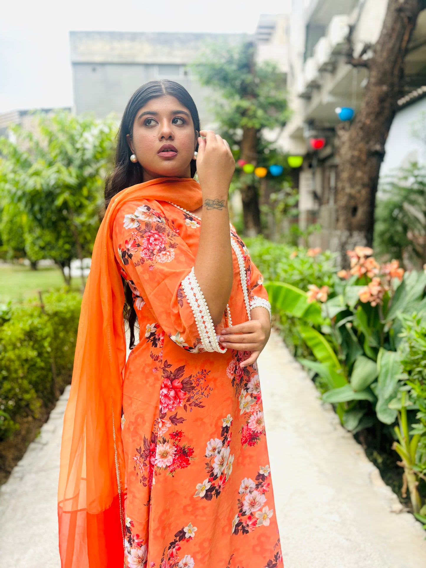 Amber Bloom-Rust Orange A-Line suit