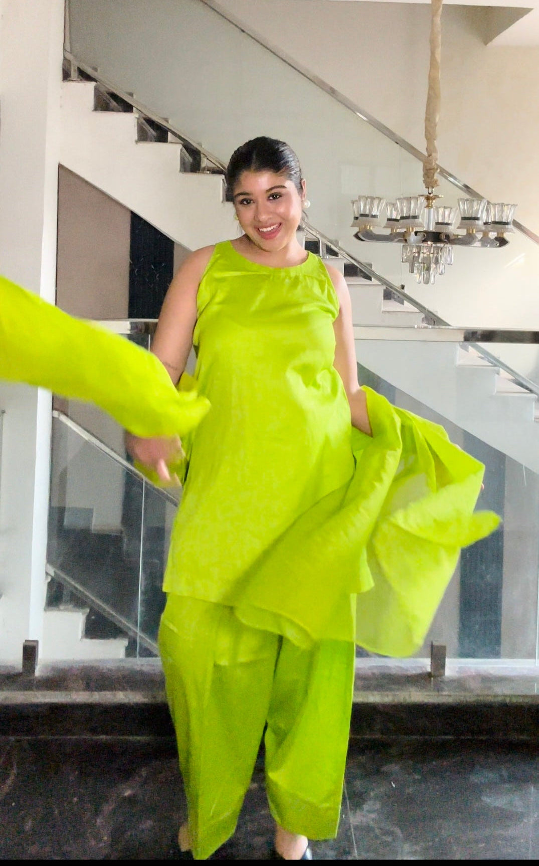 lime green farshi salwar suit