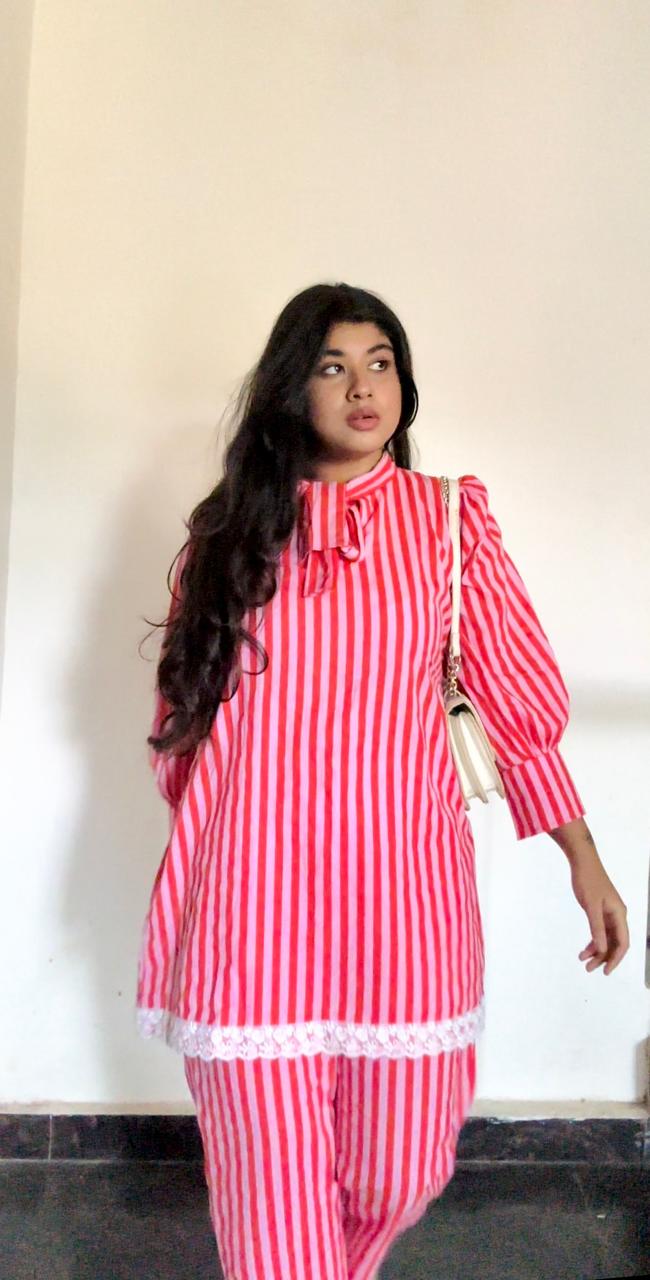 rose quarts striped co-ord set