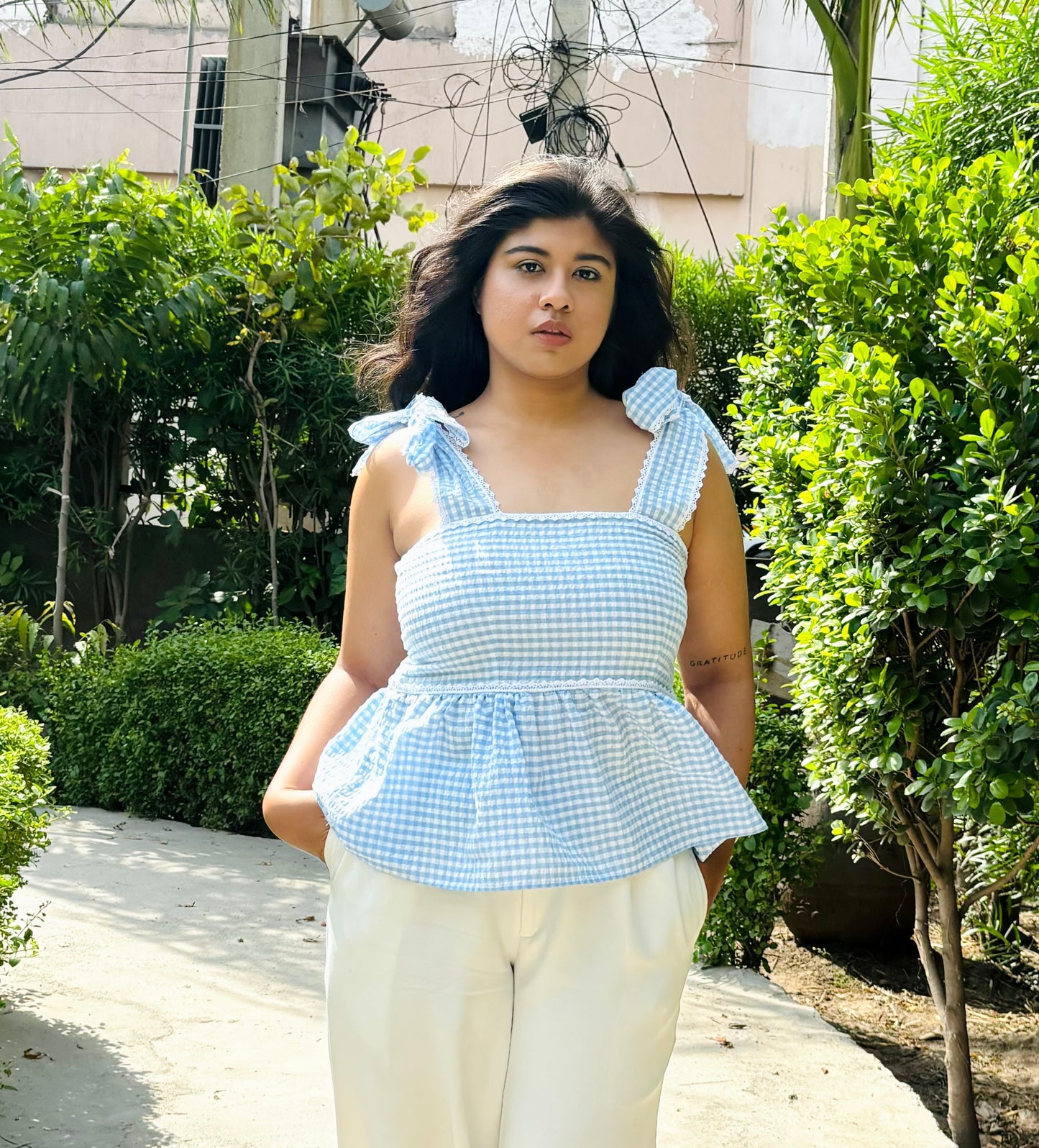 sky blue bow tie top