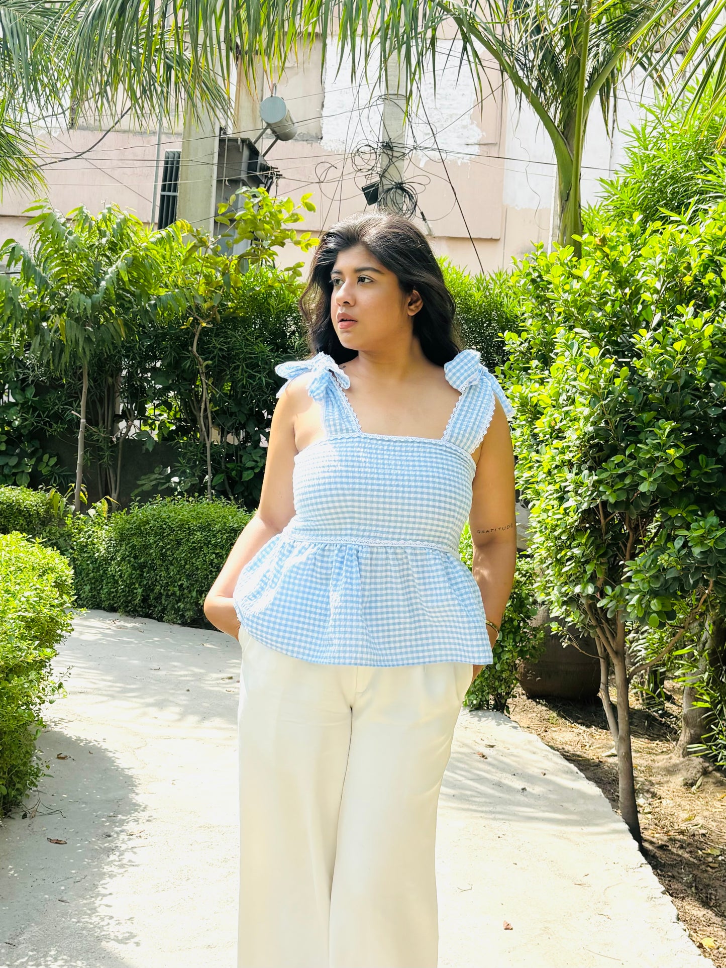 sky blue bow tie top