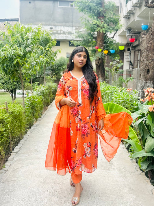 Amber Bloom-Rust Orange A-Line suit