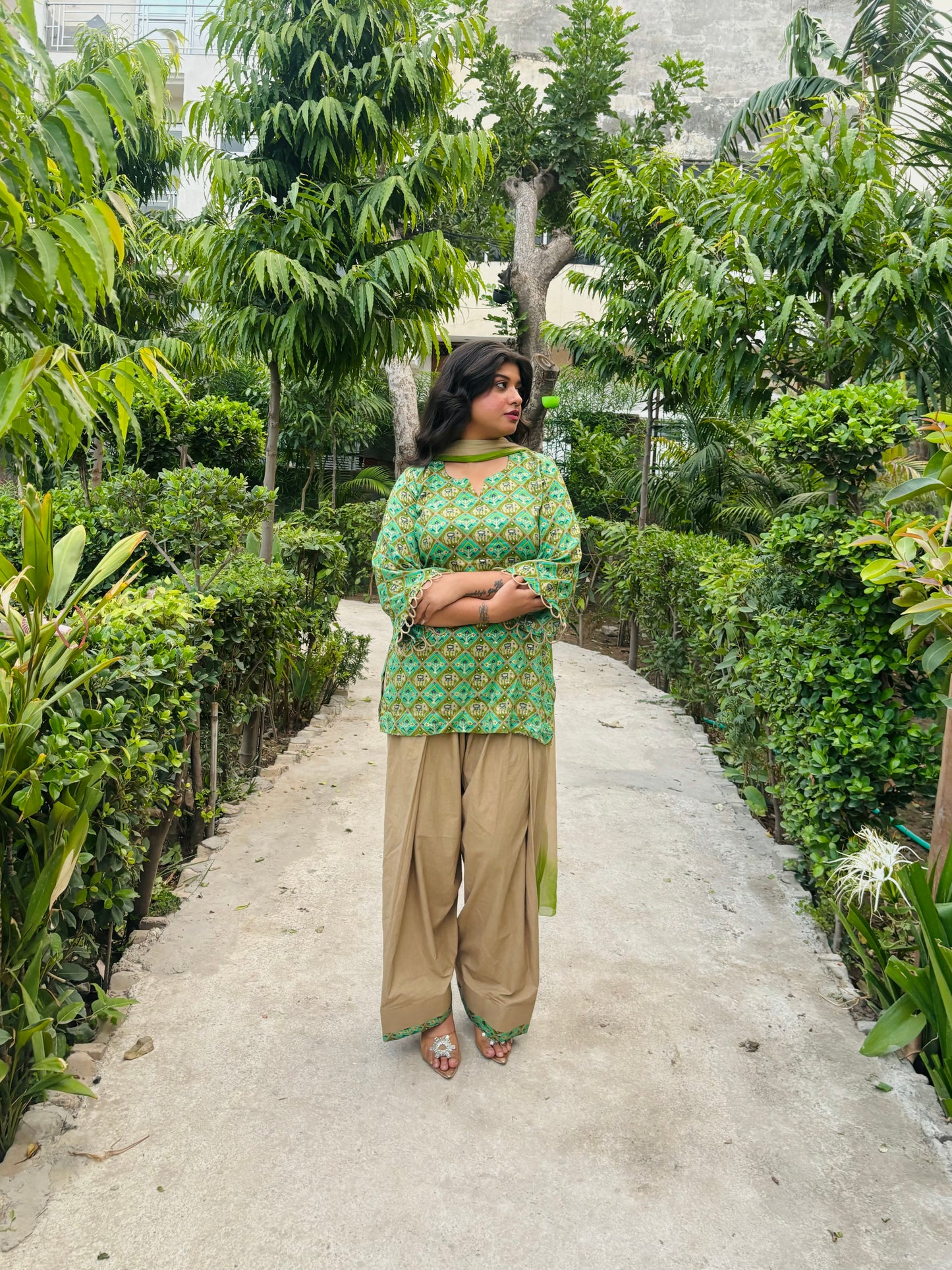 the green farshi salwar suit