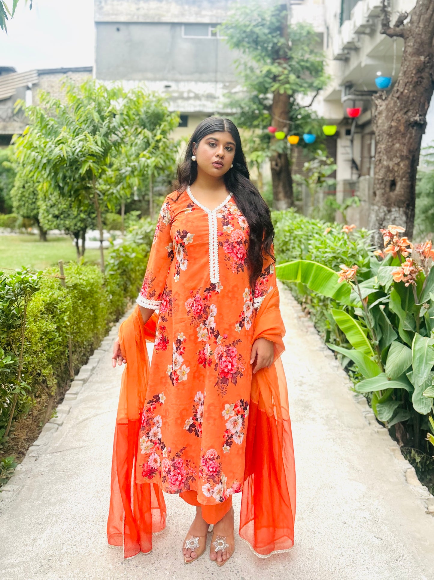 Amber Bloom-Rust Orange A-Line suit