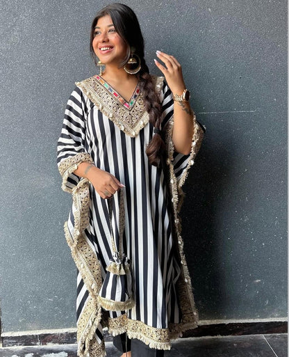 zebra stripe embroidered kaftran set