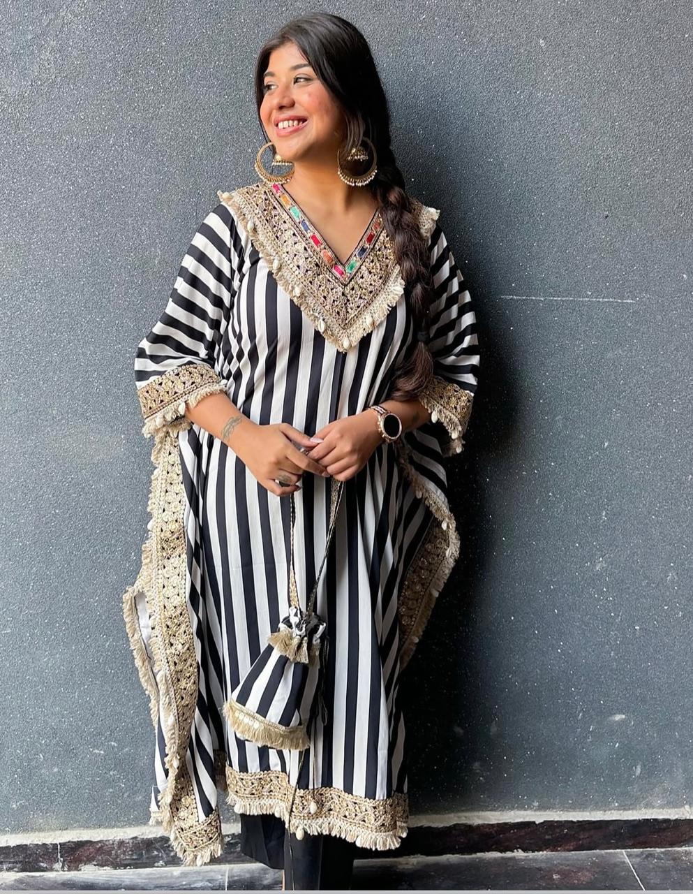 zebra stripe embroidered kaftran set
