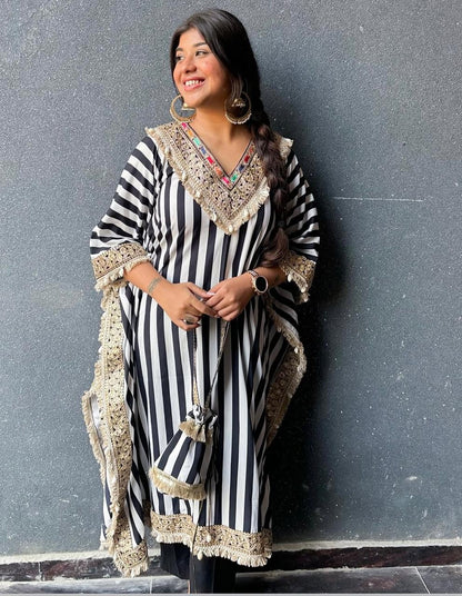 zebra stripe embroidered kaftran set