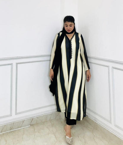 monochrome striped a-line suit