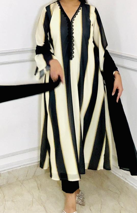monochrome striped a-line suit