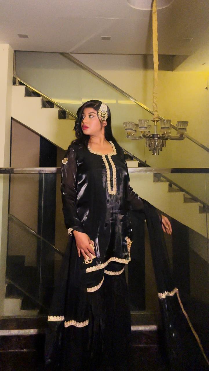 black sharara suit,siyah khaab
