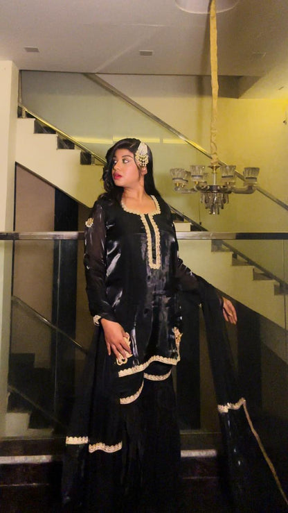 black sharara suit,siyah khaab
