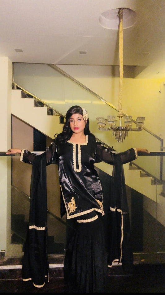 black sharara suit,siyah khaab