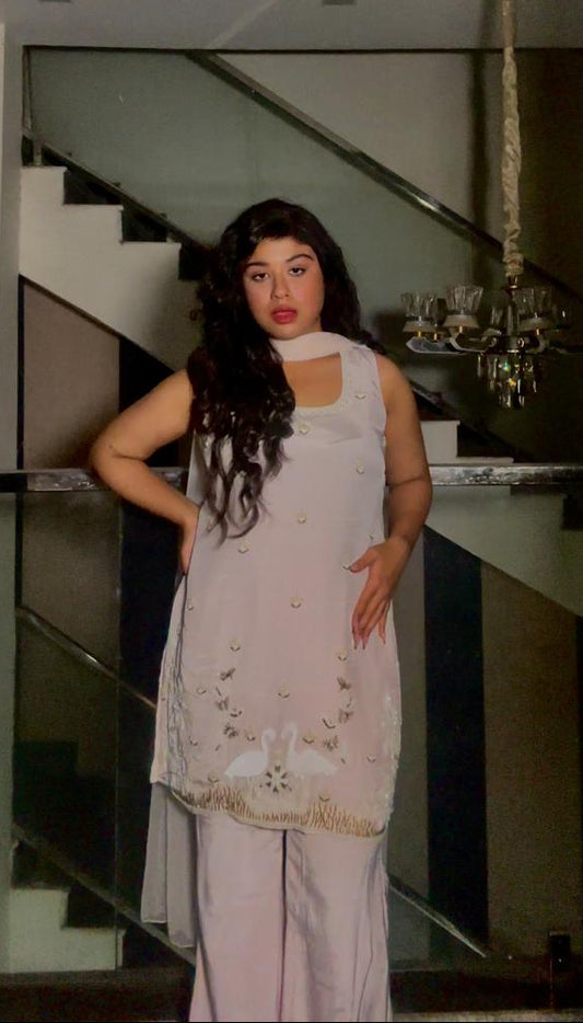 gulabi noor,handwork pure crape suit