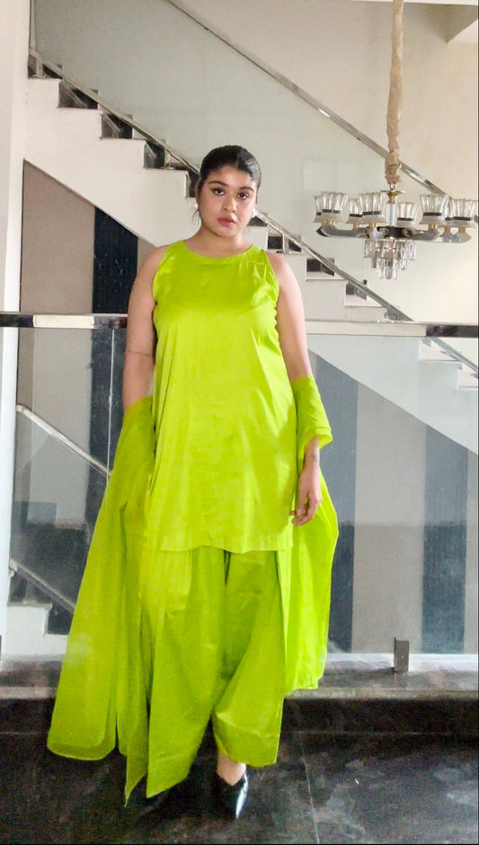 lime green farshi salwar suit