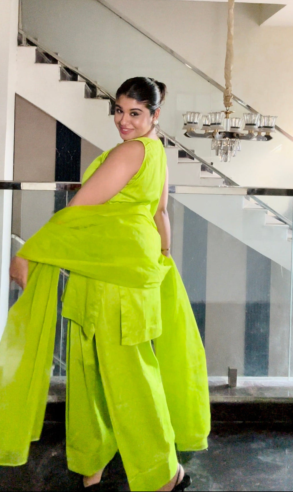 lime green farshi salwar suit