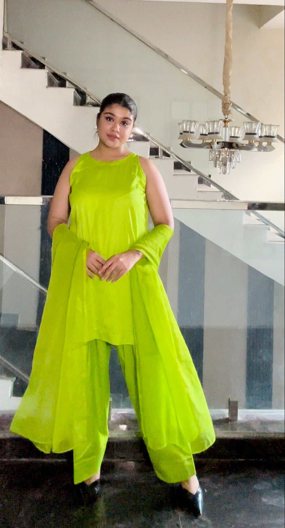 lime green farshi salwar suit