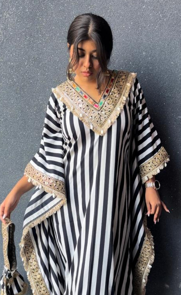 zebra stripe embroidered kaftran set