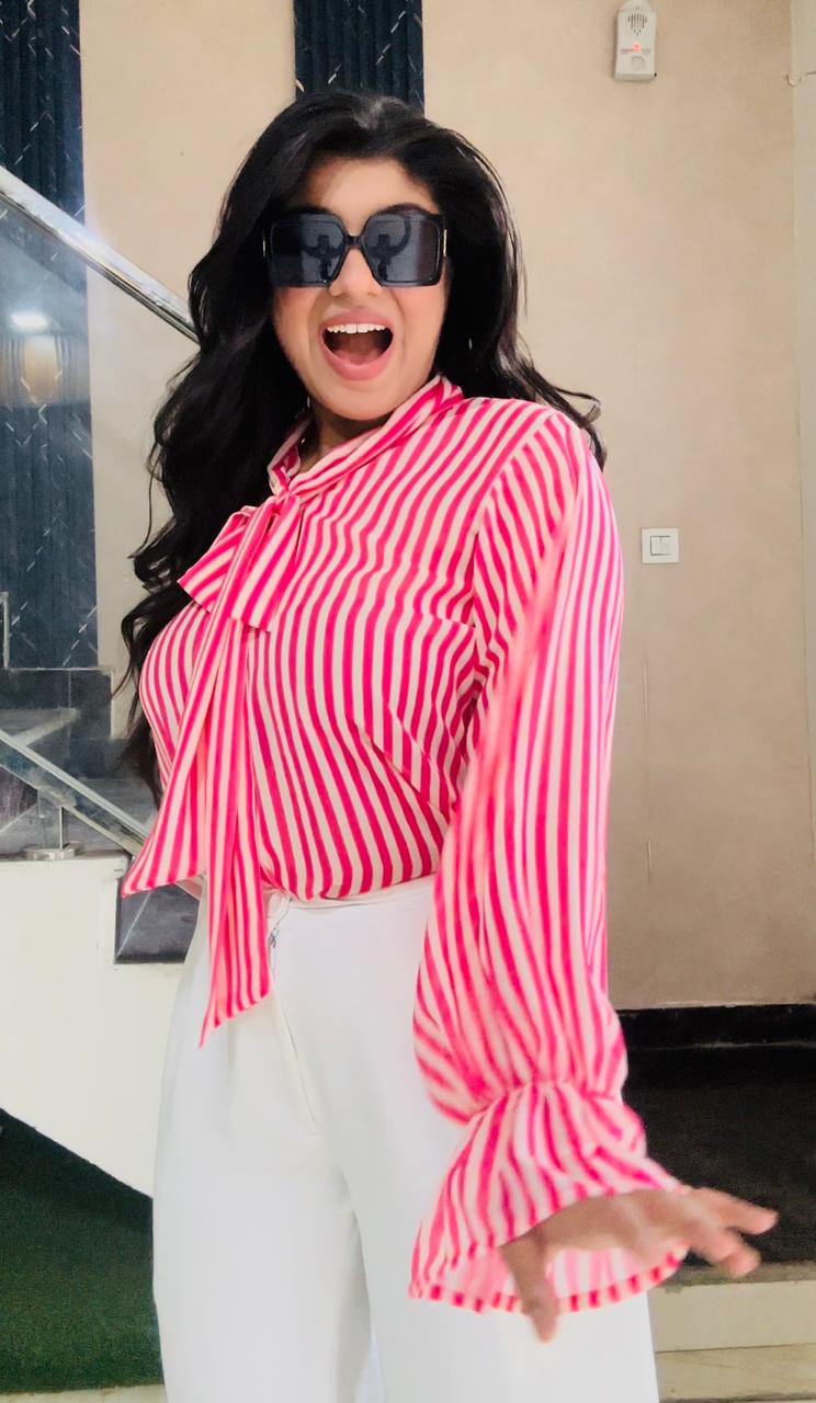 pink striped bow tie top