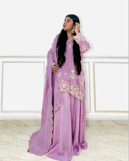 lavender cosmo silk suit