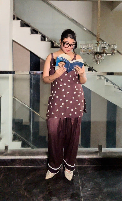 mocha polka farshi salwar co-ord set
