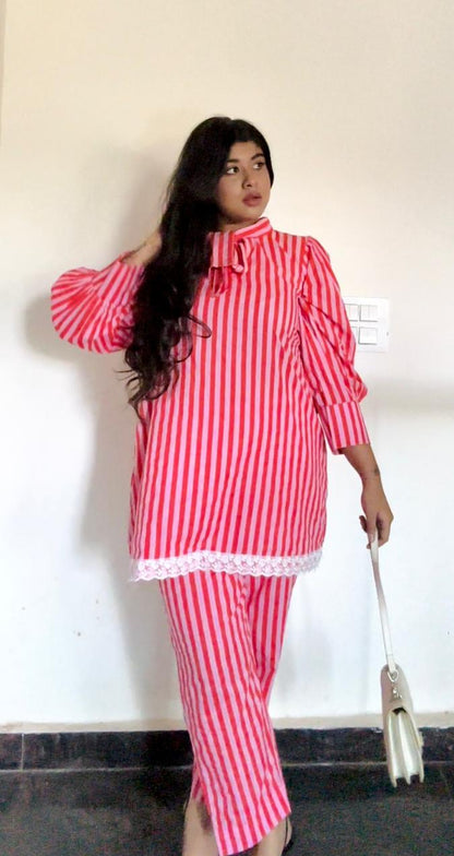 rose quarts striped co-ord set